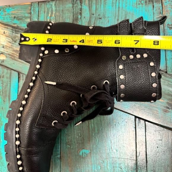 Sam Edelman Jennifer Black Leather Studded Moto Combat Boots Size 9 - Picture 14 of 14